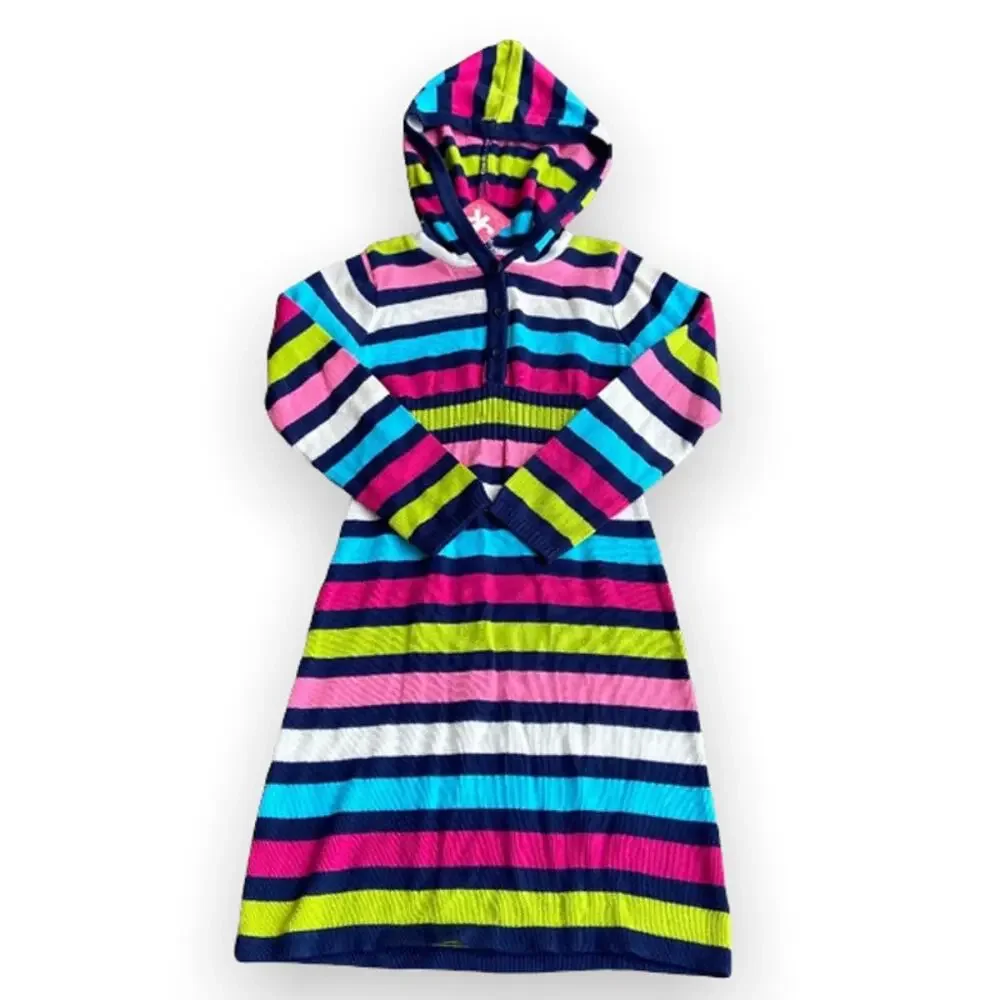 J. Khaki Girls Dress‎ Size Small Striped Hoodie Sweater Navy Blue Lime Pink NEW